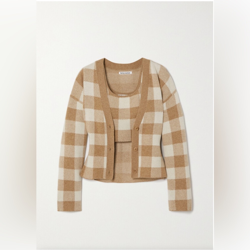 Reformation Fonte checked recycled cashmere cardigan